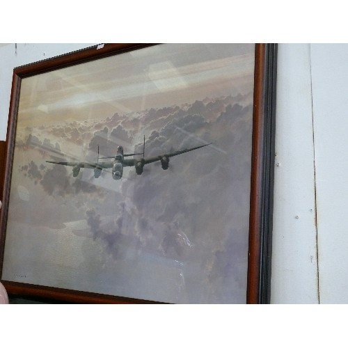 138 - LARGE FRAMED AND GLAZED PRINT OF A LANCASTER SIGNED BY COULSON.