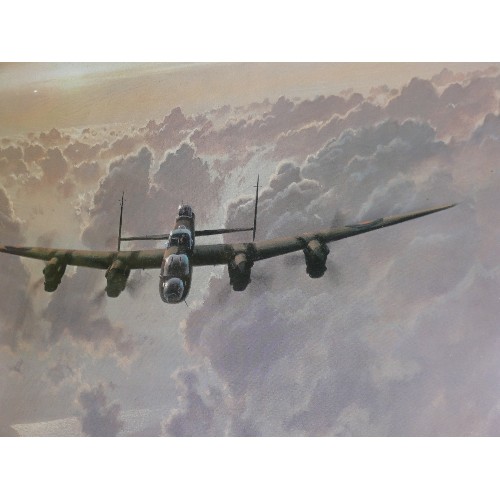 138 - LARGE FRAMED AND GLAZED PRINT OF A LANCASTER SIGNED BY COULSON.