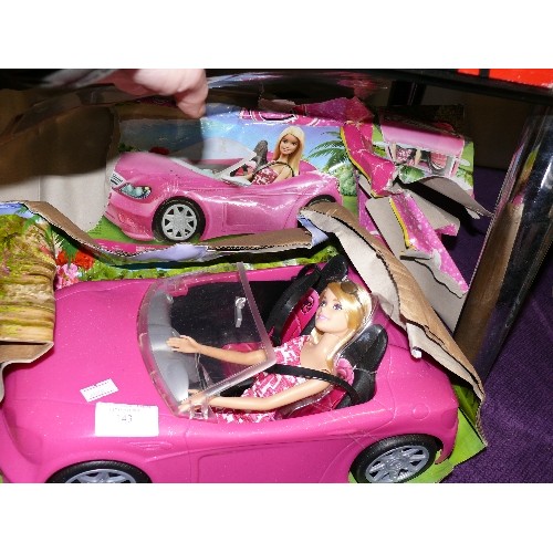 143 - BARBIE GLAM CONVERTIBLE CAR AND DOLL, NEW WITH PACKAGING.