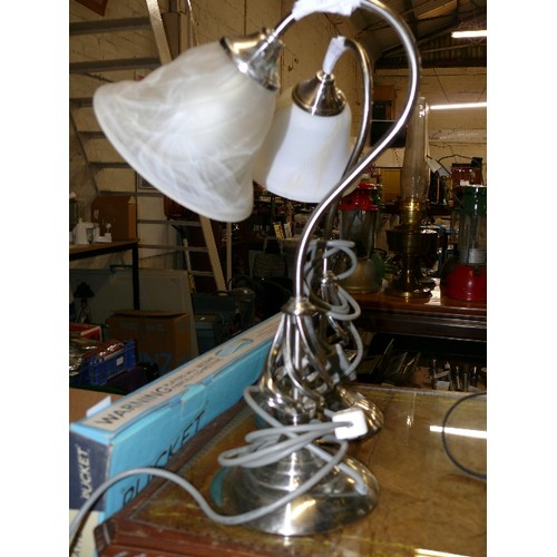 181 - PAIR OF METAL TABLE LAMPS WITH SHELL STYLE SHADES.