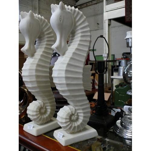 261 - A LARGE VERY NICE, HEAVY WHITE MARBLE SEAHORSE.