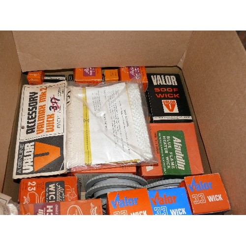 242 - BOX OF VARIOUS PARAFFIN HEATER SPARES INC WICKS/FLAME SPREADERS/BLUE FLAME.