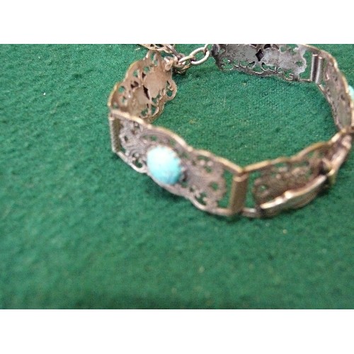 9 - Vintage Indian or Persian silver metal bracelet with green stones and hand of fatima clasp. Crescent... 