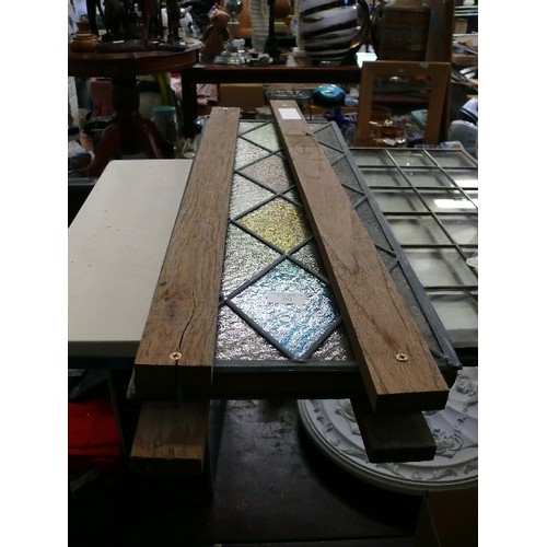 202 - TWO COLOURED LEADED LIGHT GLASS PANEL, APPROX 32