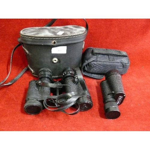 269 - A PAIR OF CASED BINOCULARS  AND A CASED MONOCULAR.