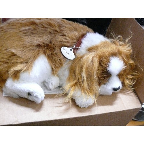 283 - A PRECIOUS PETZZZ CAVALIER KING CHARLES HUGGABLE, LIFE LIKE BREATHING PET WITH ORIGINAL BOX.