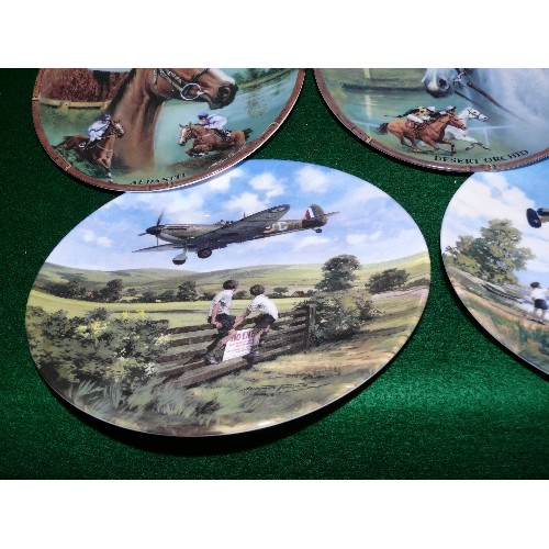 289 - FOUR DECORATIVE PLATES.  TWO GREAT RACEHOURSES, DANBURY MINT ROYAL WORCESTER - ALDANITI AND DESERT O... 