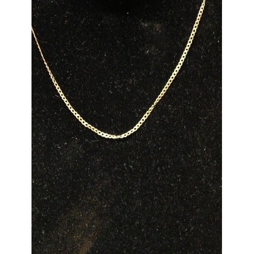 44 - A 9CT GOLD FLAT LINK CHAIN NECKLACE MARKED 9KT & 9K. 16 INCHES.