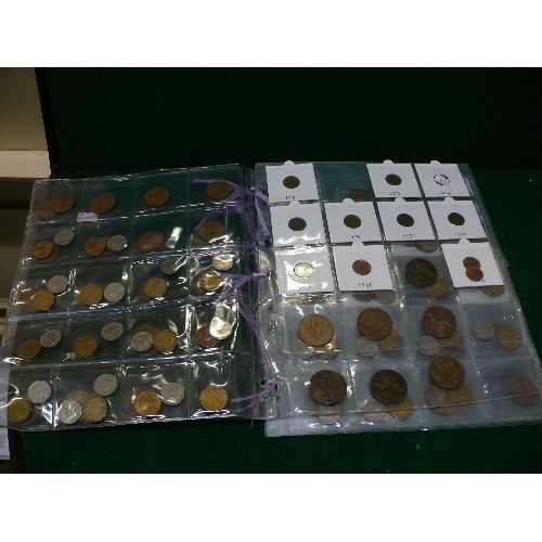 65 - FOLDER OF MIXED BRITISH COINS DATING FROM VICTORIAN ONWARDS. PENNIES, HALFPENNIES, SIXPENCES,  CROWN... 