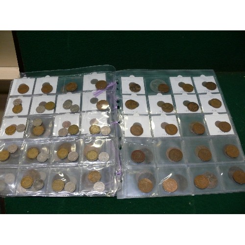 65 - FOLDER OF MIXED BRITISH COINS DATING FROM VICTORIAN ONWARDS. PENNIES, HALFPENNIES, SIXPENCES,  CROWN... 