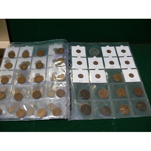 65 - FOLDER OF MIXED BRITISH COINS DATING FROM VICTORIAN ONWARDS. PENNIES, HALFPENNIES, SIXPENCES,  CROWN... 