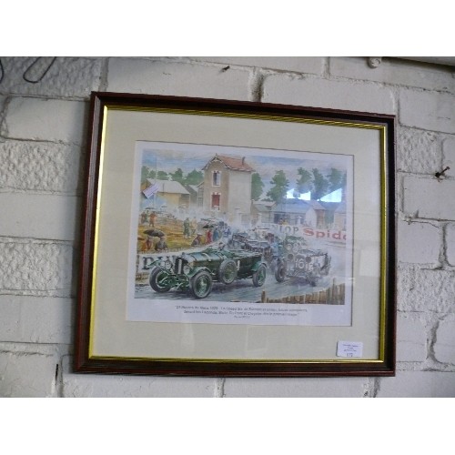 171 - FRAMED AND GLAZED PRINT OF '24 HEURES DE MAINS' 1929 BY DANIEL PICOT.