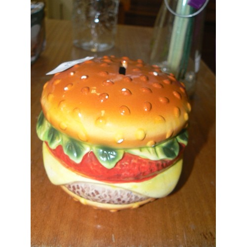 384 - LARGE CERAMIC CHEESBURGER MONEYBOX