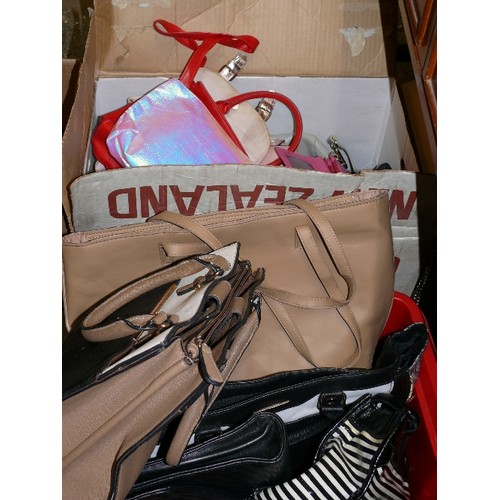 302 - TWO LARGE BOXES OF HANDBAGS