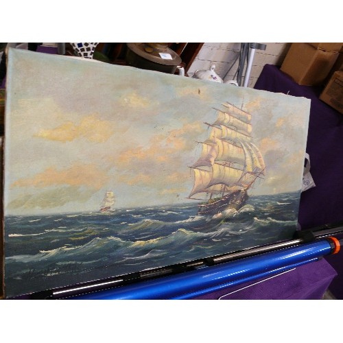 318 - LARGE PRINT ON CANVAS OF A SEA GOING GALLEON.