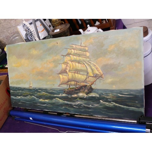 318 - LARGE PRINT ON CANVAS OF A SEA GOING GALLEON.