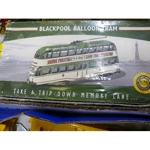 345 - MIXED COLLECTORS BOX OF CARS, TRAMS, HELICOPTERS AND OTHER VEHICLES INCLUDING DINKY, CORGI AND ATLAS... 