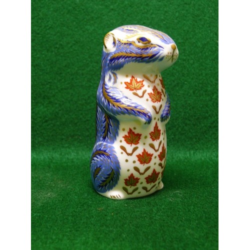 53 - ROYAL CROWN DERBY IMARI SQUIRREL PAPERWEIGHT WITH SILVER STOPPER.