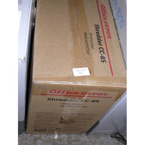 411 - BOXED OFFICE DEPOT SHREDDER CC-85