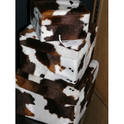 364E - FAUX COWHIDE STAGGERED STORAGE BOXES.