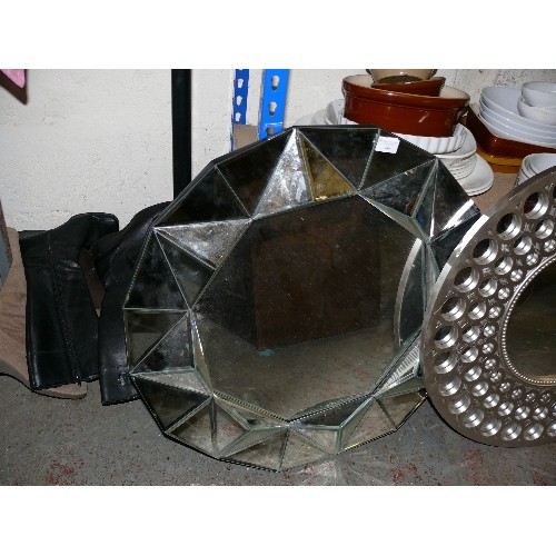 486 - LARGE PRISM GEOMETRIC SILVER WALL MIRROR.