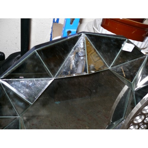 486 - LARGE PRISM GEOMETRIC SILVER WALL MIRROR.