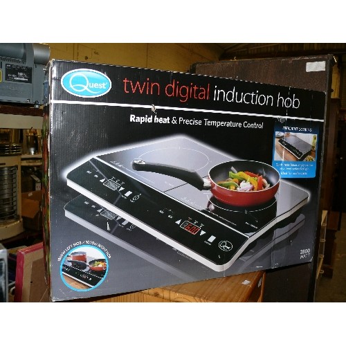 493 - TWIN DIGITAL INDUCTION HOB BY QUEST, UNUSED AND BOXED.