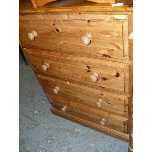 496 - PINE CHEST OF FIVE DRAWERS.