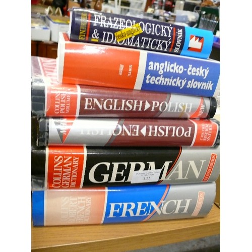 331 - SIX COLLINS POLISH FRENCH GERMAN DICTIONARIES, HARD BACK EDITIONS IN AS NEW CONDITION.