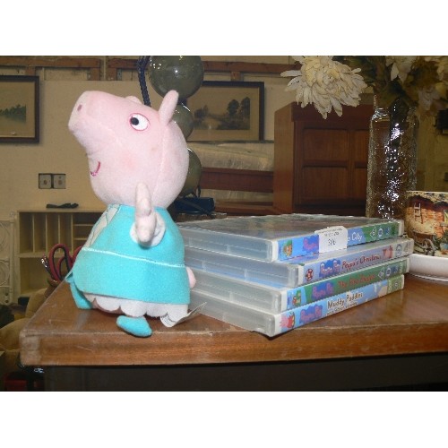 386 - FOUR PEPPA PIG DVD'S AND A PEPPA PIG SOFT TOY.