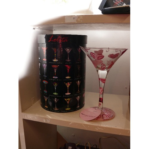 68 - LOLITA 'PINK PANTIES' HAND PAINTED MARTINI GLASS IN ORIGINAL BOX.