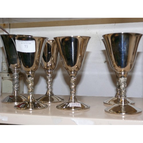 73 - SIX FALSTAFF SILVER PLATED WINE GOBLETS - ONE OF WHICH SLIGHTLY LARGER THAN THE OTHER 5