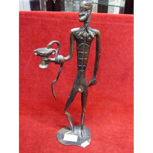 83 - METAL MALE FIGURE HOLDING SNAKE.