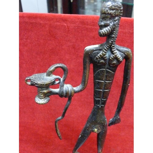 83 - METAL MALE FIGURE HOLDING SNAKE.