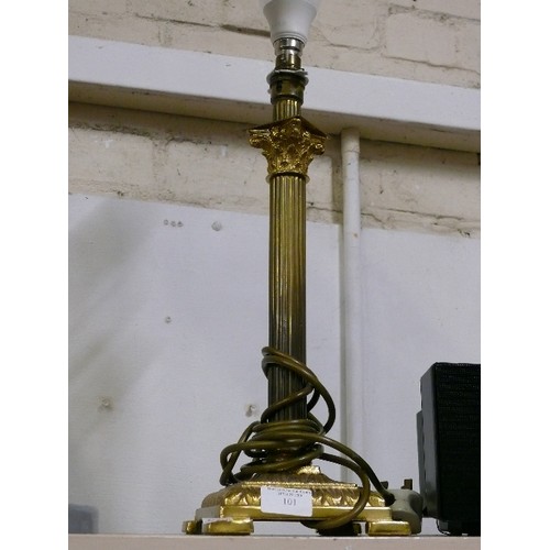 101 - HEAVY BRASS COLUMN TABLE LAMP - NO  SHADE.