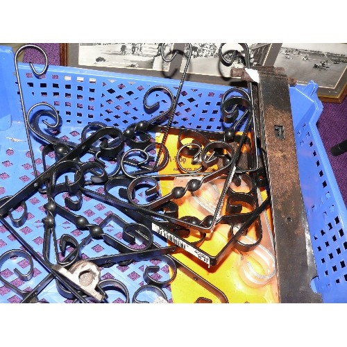 156 - A TRAY OF MIXED CAST IRON BRACKETS AND HINGES.