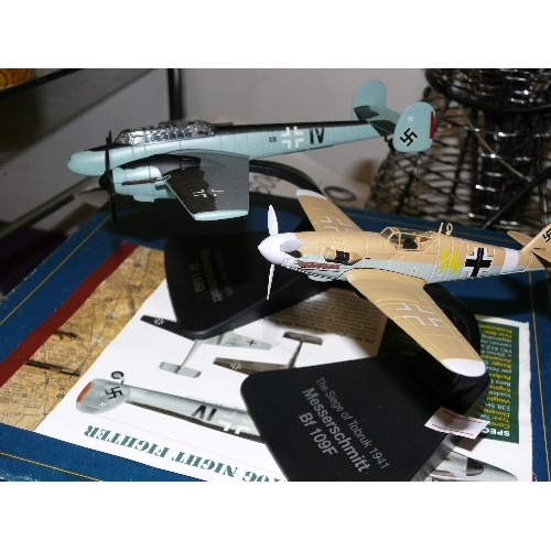 147 - TWO MESSERSCHMITT AEROPLANE MODELS WITH STANDS AND ORIGINAL BOXES PLUS A SELECTION OF PUZZLES AND GA... 