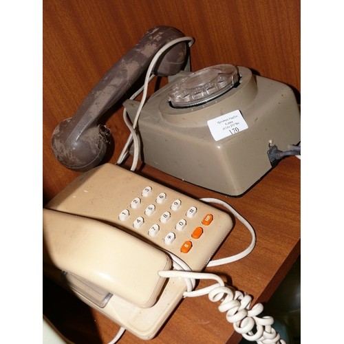 170 - A VINTAGE GPO TELEPHONE WITH WALL BRACKET PLUS A RETRO BT TELEPHONE.