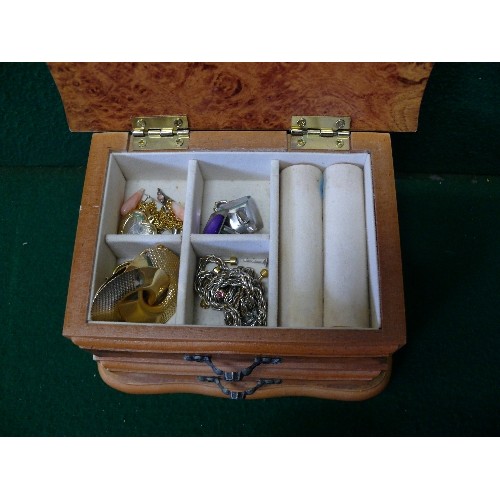 25 - JEWELLERY BOX WITH CONTENTS OF COSTUME JEWELLERY.