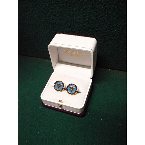 11 - ITALIAN GUCCI CUFFLINKS IN A HACKETT OF LONDON BOX.