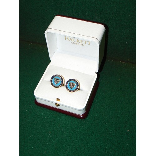 11 - ITALIAN GUCCI CUFFLINKS IN A HACKETT OF LONDON BOX.