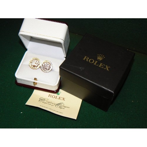 13 - A STUNNING PAIR OF ROLEX CUFFLINKS WITH CERTIFICATE IN A PENROSE OF LONDON BOX AND A ROLEX OUTER BOX... 