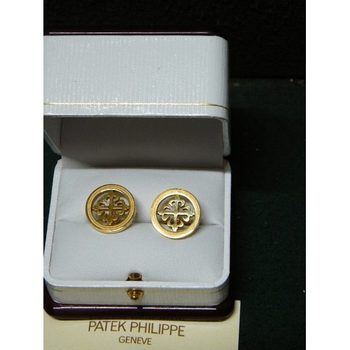 14 - A PAIR OF PATEK PHILLIPE CUFFLINKS WITH CERTIFICATE IN A PENROSE OF LONDON BOX.