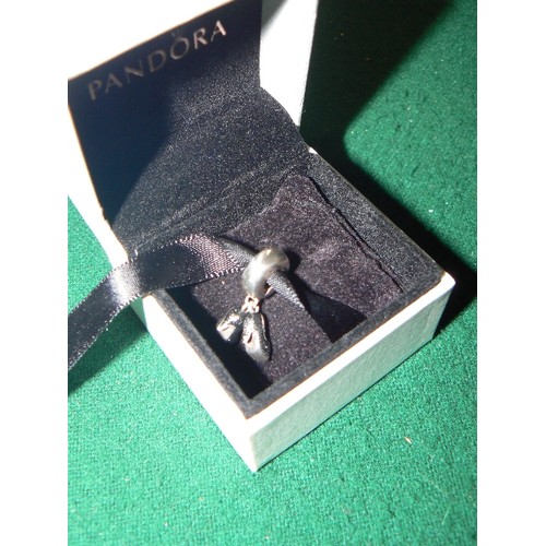 22 - A BOXED PANDORA CHARM  WITH SHOE DETAIL MARKED 925.