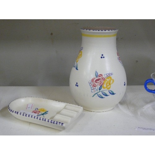 94 - POOLE POTTERY VASE AND ASHTRAY WITH FLORAL DECORATION.