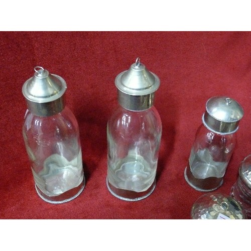 98 - SILVER PLATED TOPPED JARS, BOTTLES AND DISH.