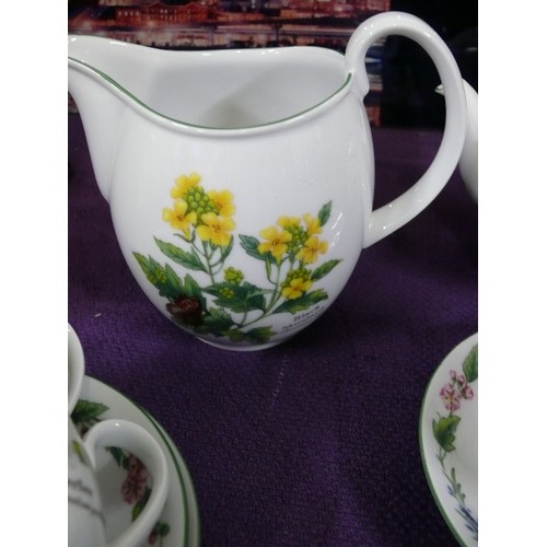 120 - ROYAL WORCESTER TEASET INCLUDING TEAPOT, SUGAR BOWL, LARGE JUG WITH SIX CUPS AND SAUCERS.