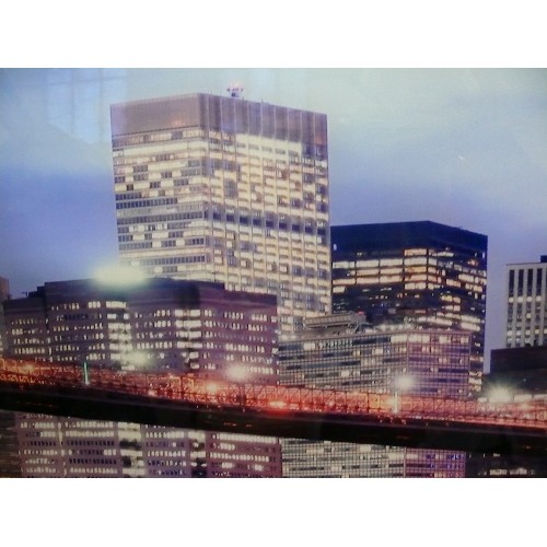 121 - LARGE GLASS PICTURE OF CITY SKYLINE.