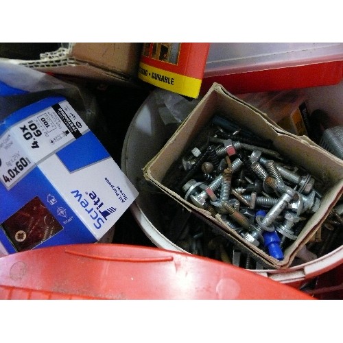 243 - A BOX OF VARIOUS BRACKETS, SCREWS AND FIXINGS.