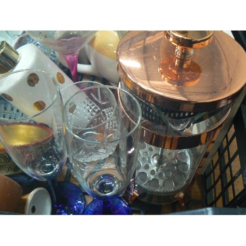 375 - MIXED BOX TO INCLUDE, ROSE GOLD CAFETIERE, CERAMIC WHITE AND GOLD SOAP DISPENSER ETC.